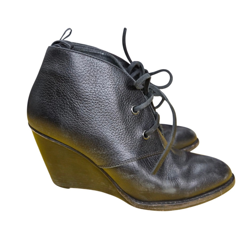 Cole Haan Grand.OS Black Pebbled Leather Lace Up Wedge Ankle Boots 8B